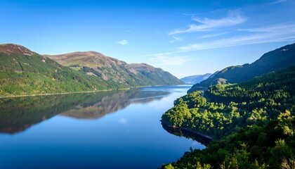Naklejka premium Scenic lake nestled in mountains