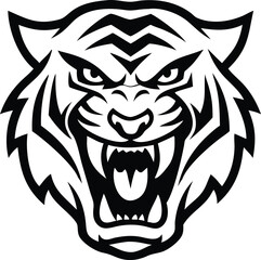 Dynamic Tiger Face Roaring Snarling Vector Logo Design Art