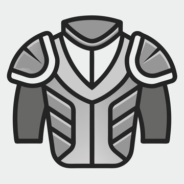 Vector illustration of a medieval knight's full plate armor chest piece with shoulder pauldrons in grayscale