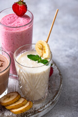 Milkshake from strawberry, banana and chocolate
