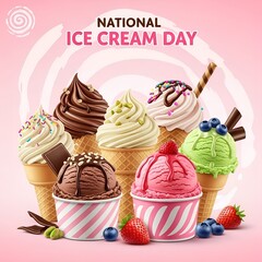 Celebrate National Ice Cream Day with a Variety of Delicious Flavors and Toppings in Cones and Cups