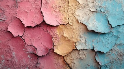 Weathered wall with cracked pastel paint texture