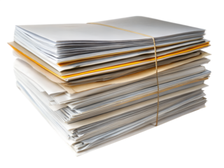 Stack of business documents isolated on transparent background. Png