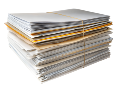 Stack of business documents isolated on transparent background. Png