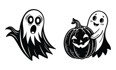 Cute Cartoon Ghost Blowing Colorful Bubbles  Halloween Kids Illustration Vector Clipart.