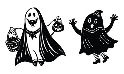 Cute Cartoon Ghost Blowing Colorful Bubbles Halloween Kids Illustration Vector Clipart.

