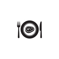 Meat steak on plate with fork and knife icon design vector illustration.