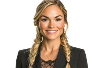 Smiling Businesswoman with Braided Hair in Professional Attire Conveying Confidence and Approachability in Modern Workplace Environment