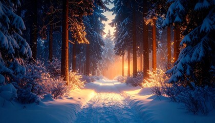 Winter wonderland forest path