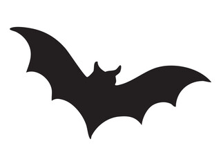 Fototapeta premium Black silhouette of flying bat isolated on white background, graphic illustration. concept of halloween, spooky creature, nocturnal animal, icon, logo, design element