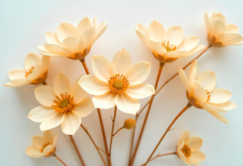 Fototapeta premium Earthy preserved blooms: neutral tones of dried florals against clean white