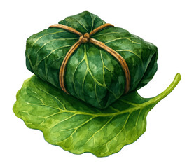 Authentic Laulau: A Traditional Hawaiian Dish Wrapped in Leaf with Vibrant Green Colors, Perfectly Isolated on Transparent and White Background