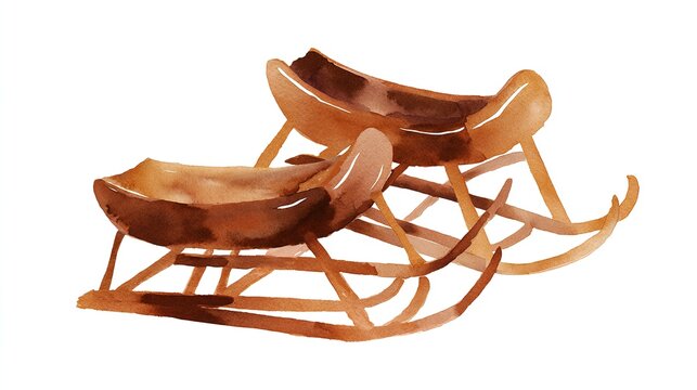 Two handcrafted wooden cradles evoke feelings of warmth and nostalgia in watercolor art with a clear