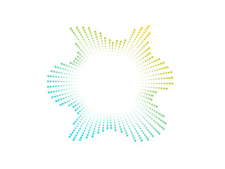 Circular audio color wave pattern created with black dots. The vector design represents sound neon waves and music visualization in a modern style.