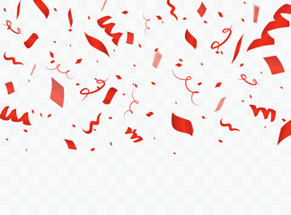 Many falling red confetti. Celebration background. Design template for birthday and party.