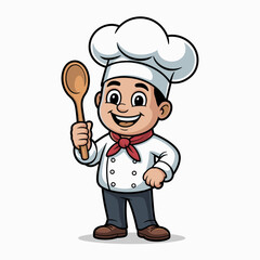 Cartoon Chef Character Holding Wooden Spoon