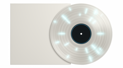 Silver vinyl record with light effects and blank white sleeve album music