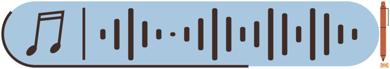 Musical note, audio waveform, and pen signifying creativity, sound editing, and music production. Ideal for music, podcasting, sound design, education media art simple flat metaphor