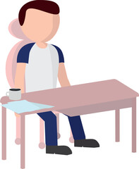 Flat illustration of a person sitting at a desk