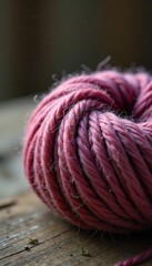A single ball of luxurious, undyed wool yarn rests on a rustic wooden surface, ready for knitting or crocheting Natural light illuminates the soft texture and rich color variations , wool yarn, warm