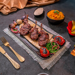 Grilled Lamb Chops Platter with Rice and Sides