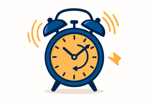 Ringing alarm clock vector illustration for time management. Morning wake up, deadline, and schedule concept. Symbol for daylight saving time change, turning clock back or forward.