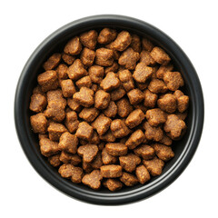 Pet food bowl with brown kibble studio setting png cutout on transparent background for pet lovers