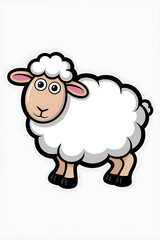 Obraz premium Cute cartoon sheep, white fleece, standing pose. 