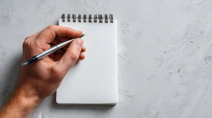 A person is writing in a notebook