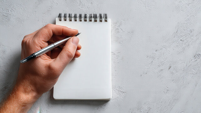 A person is writing in a notebook