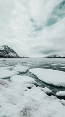 A Peaceful Winter Landscape with Intricate Ice Formations and Soft, Fluffy Snow Layers