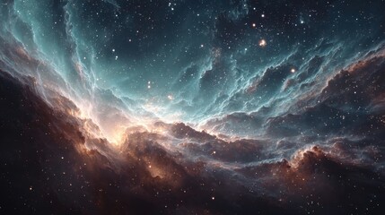 Fototapeta premium Deep space nebula exploration featuring light and cosmic dust among distant stars