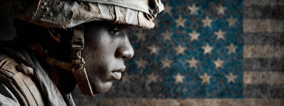 American soldier in profile for commemorative occasion greeting card   -