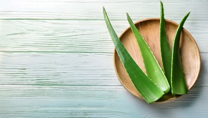fresh aloe vera leaves on white wooden background