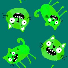 Halloween animals seamless cats pattern for wrapping paper