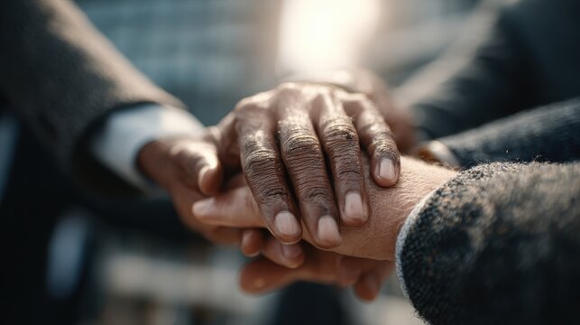 Close up of interacial hands showing unity and support during daytime - Powered by Adobe