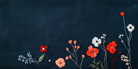 Beautiful and Colorful Floral Embroidery Set Against a Dark Background for a Stunning Effect