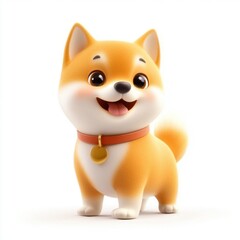 Adorable Shiba Inu Puppy Character Smiling with Tongue Out on White Background