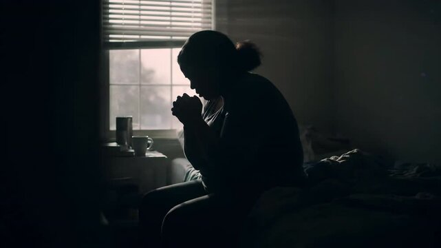 Prayer - Over weight African American woman praying in desperation.