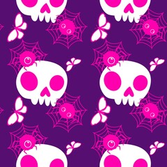 Seamless Halloween skulls and spider pattern for wallpaper and fabrics and textiles and packaging and linens
