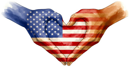 Hands forming a heart shape with american flag design