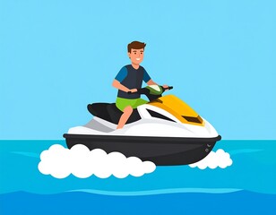 Cartoon man on a jet ski