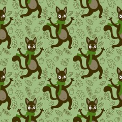 Halloween animals seamless cats pattern for wrapping paper and kids and fabrics
