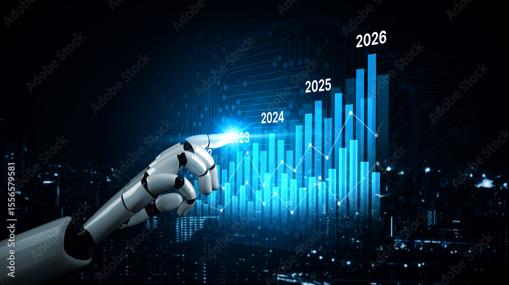 Poster ai-generated image showing data-driven projection of business performance trends across five years u