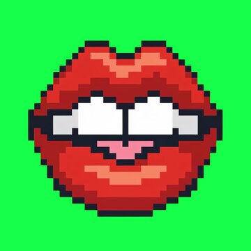 Pixelated lips animation, transparent 4K video, green screen