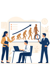 Business Team Analyzing Evolution Infographic, Office Workers Studying Growth Chart, Evolutionary Scale Analysis, Modern Flat Vector, Data Presentation, Corporate Training Concept