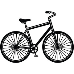 Bike icon in side view with pedal wheels and frame outline detail silhouette vector