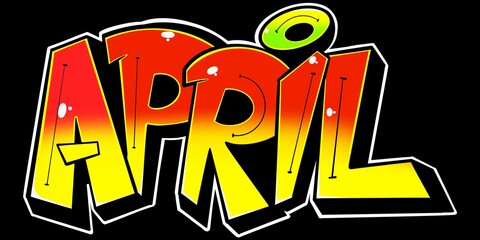 April illustration, April letter with unique simple graffiti pattern and bright colors, not ai generate