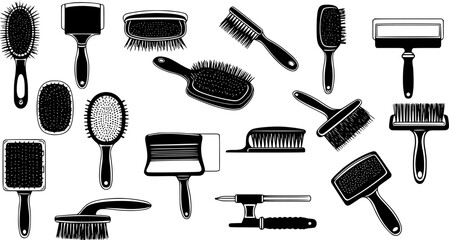 Pet brushes in various shapes and sizes, designed for grooming different types of animals, promoting hygiene and well being
