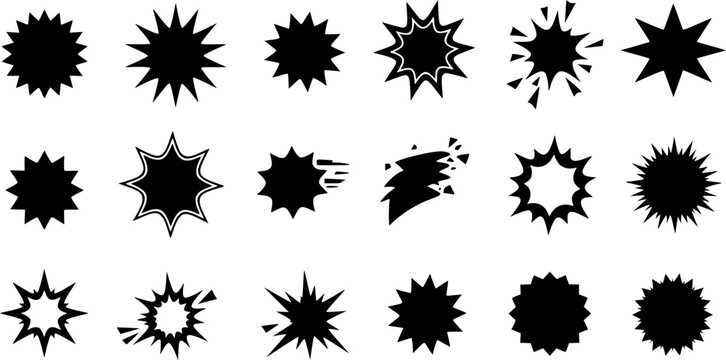 Starburst price icons set. Burst icons represent exploding and shattering objects, indicating sudden releases of energy or destruction
